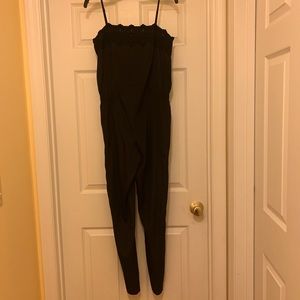 Ann Taylor black jumpsuit with lace trim neckline